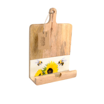 Mango Wood Book Stand with Sunflower & Bee Design