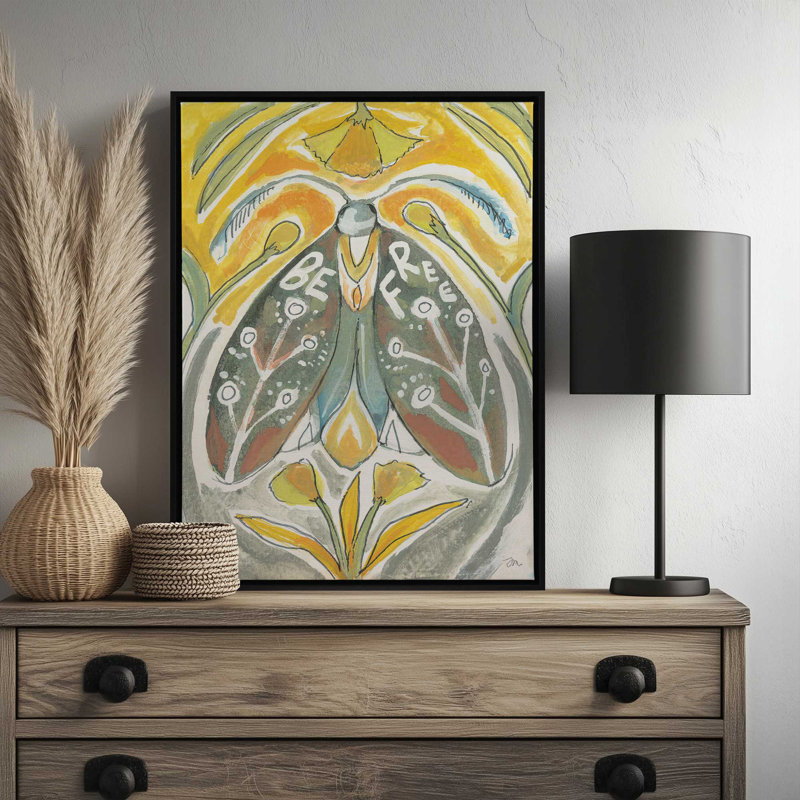 «Be Free Moth» par Jessica Mingo, reproduction d'art, L 30 x H 40, Toile avec cadre, Blanc