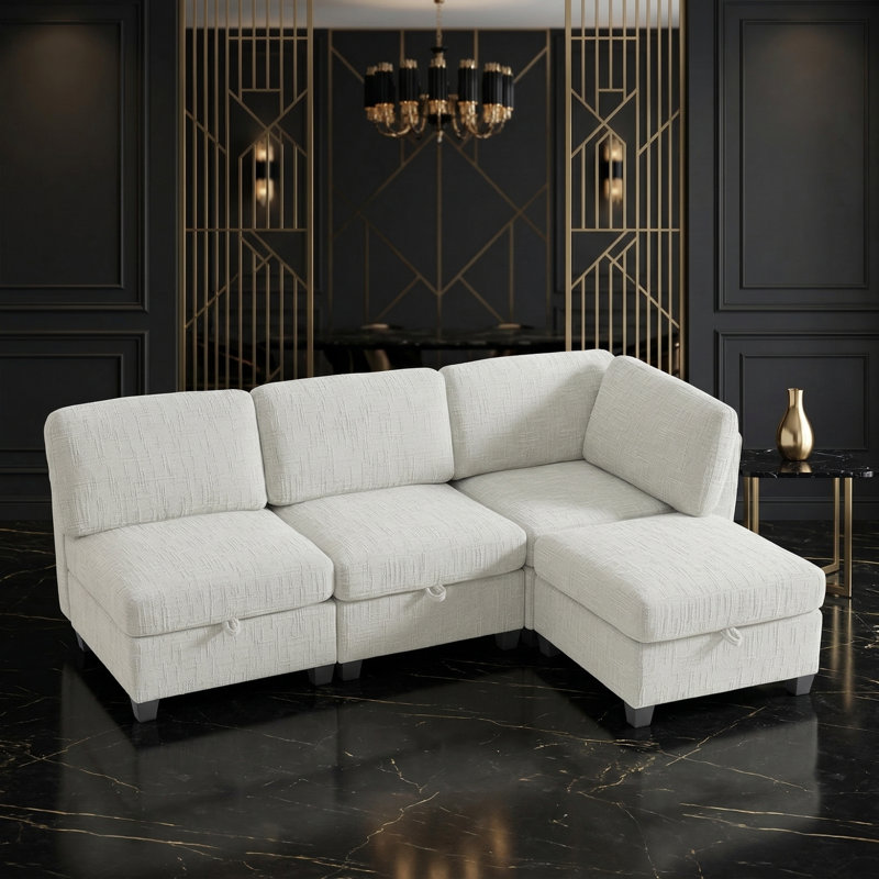 Canapé modulaire surdimensionné avec rangement caché, canapé convertible en U / L réversible avec housses amovibles, 4, Beige