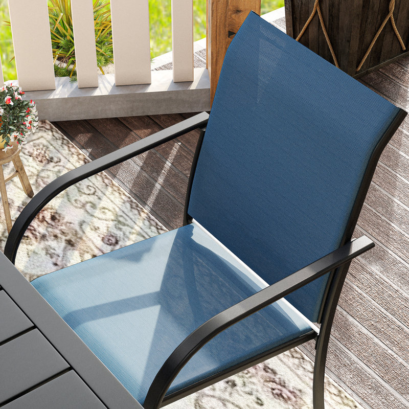 Blue Ergonomic Steel Patio Dining Armchairs Set