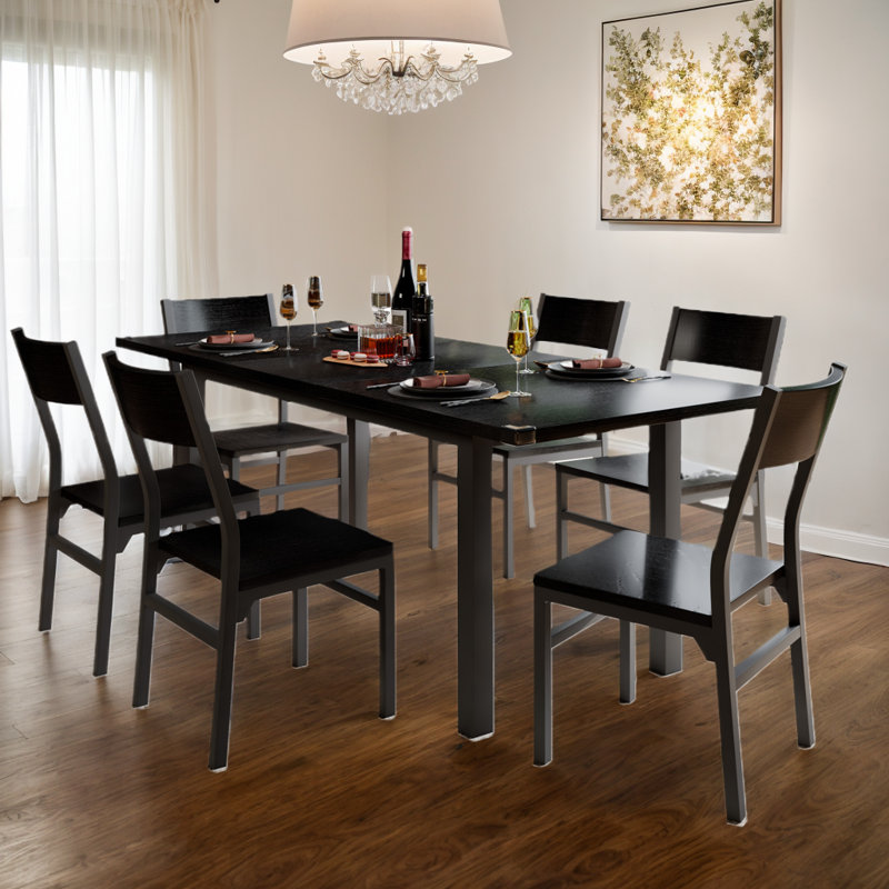 63" Extendable Kitchen Table Set for 4-6 People, 7-Piece Large Dining Table Set with 6 Chairs,Mid-Century Dining Room Table