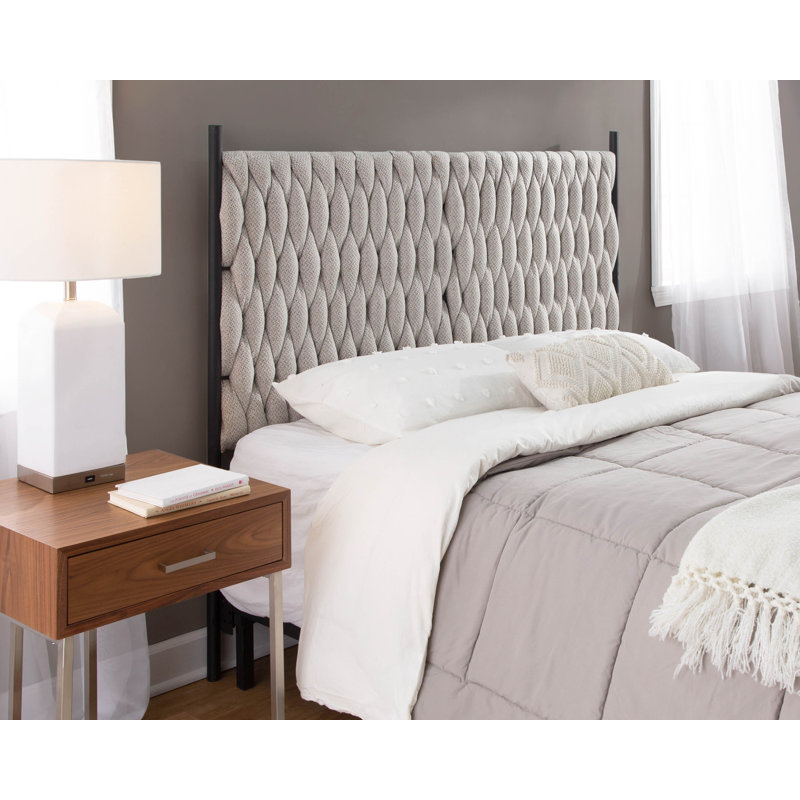 Maddison Queen Upholstered Braided Panel Headboard, Cream