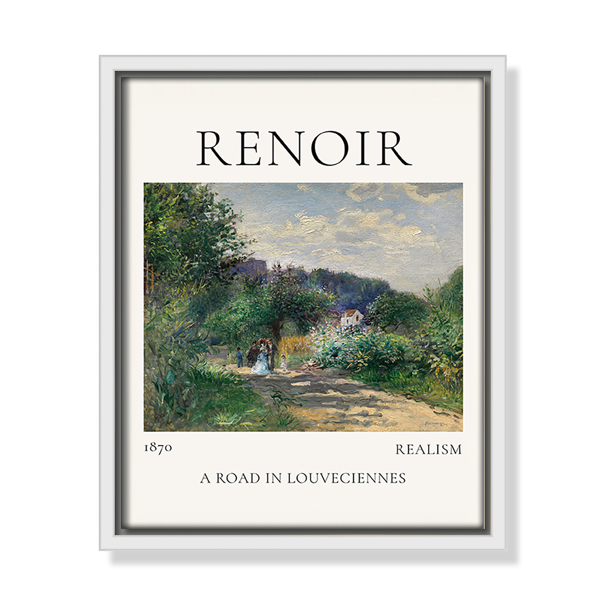 Old Masters Collection " A Road In Louveciennes " by Auguste Renoir, No, 11.5" H x 9.5" W x 2" D, White Floater Frame