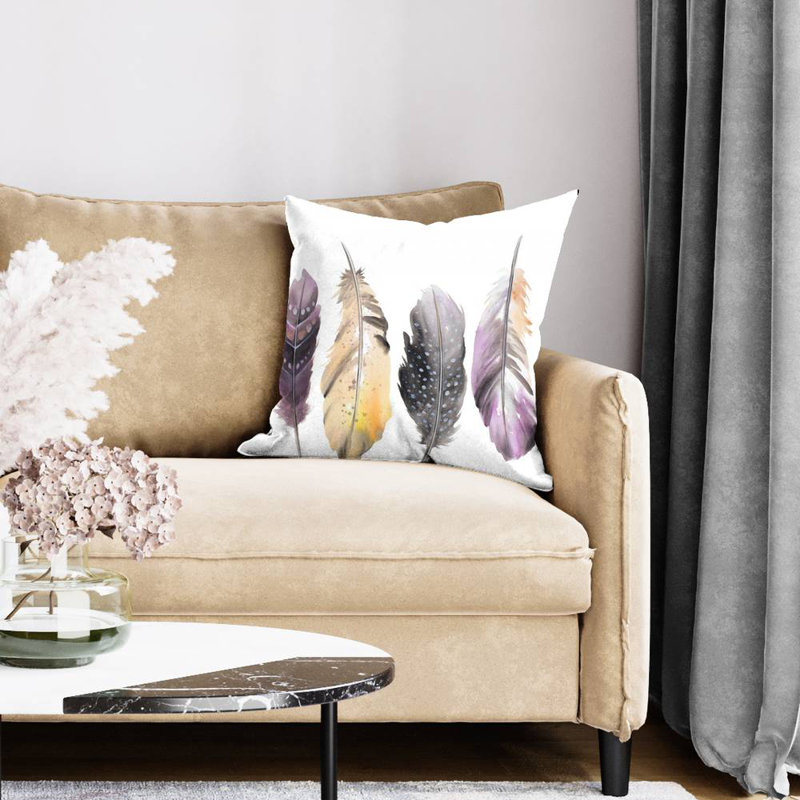 Bohemian feather set - 20"x20" Throw pillow cover - Poly twill - Print on demand, 20" x 20"