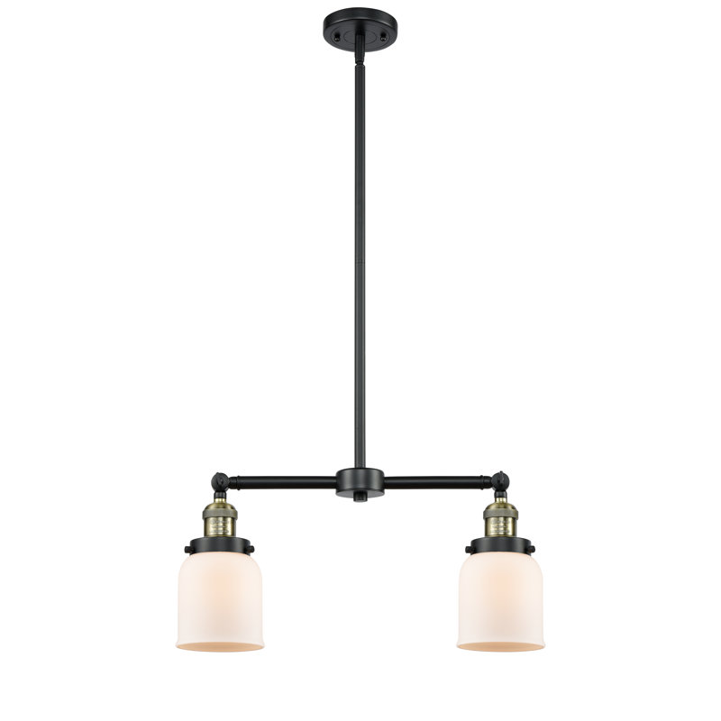 Bell - 2 Light 21" Island Light, 6 Watt Vinage LED Bulb, Matte White Cased, Black Antique Brass