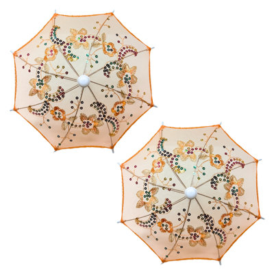 Pack Of Mini Lace Umbrella Parasols With Sequins - Delicate Dolls Size Decorative Small Umbrella For Weddings, Baby Showers, Parties And Events - 11.6 Inch Diameter ()