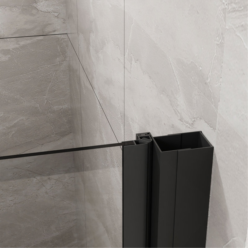 Porte de douche pivotante 34 po x 72 po, porte de douche en verre trempé épais de 1/4 po, conception semi-sans cadre, Black