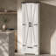 Armoire de rangement de style champêtre, 180 cm (70,95 pouces), autoportante, avec portes coulissantes de style grange, tiroir et étagères réglables, blanche