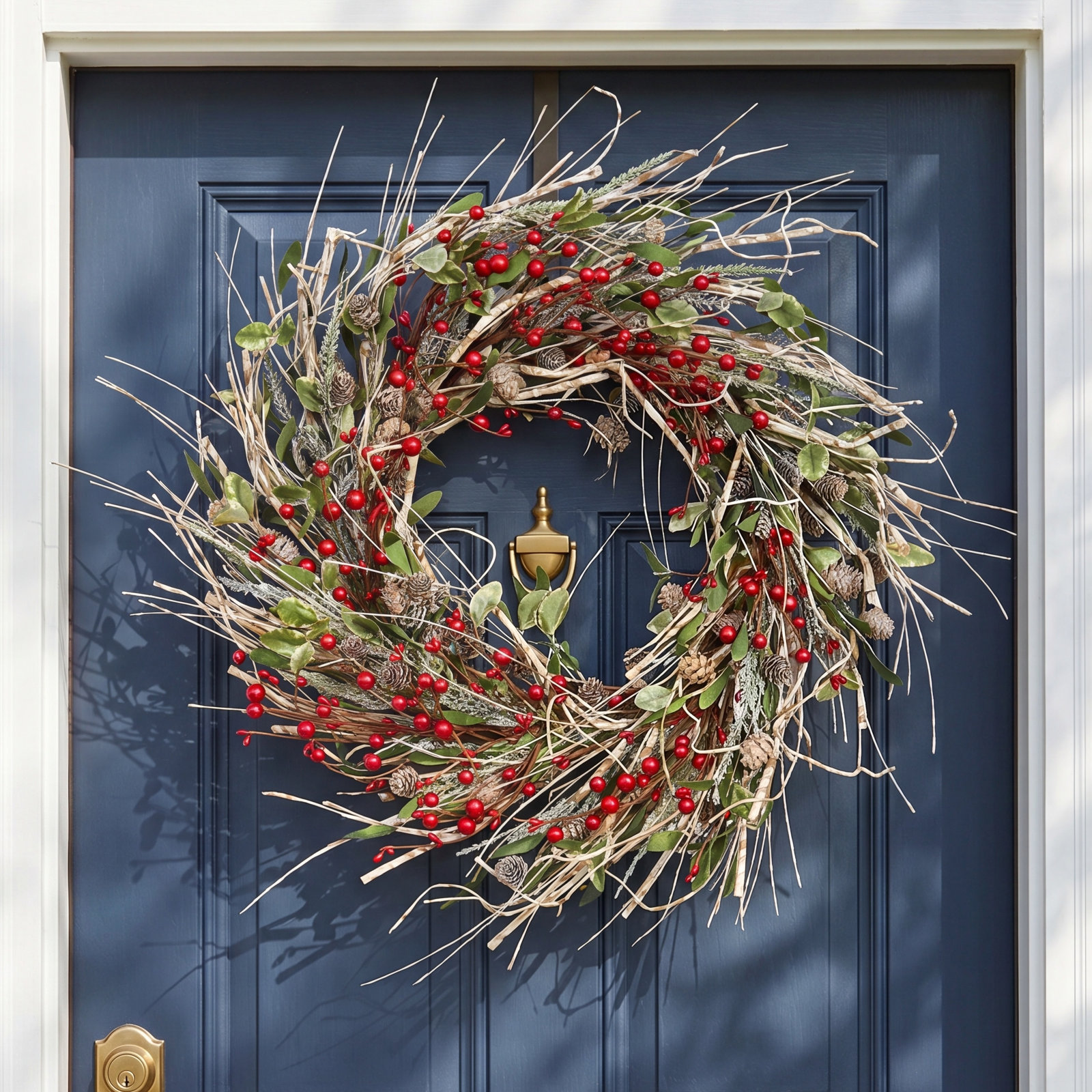 24" Handcrafted Birch Pinecone Christmas Wreath, Red/Green