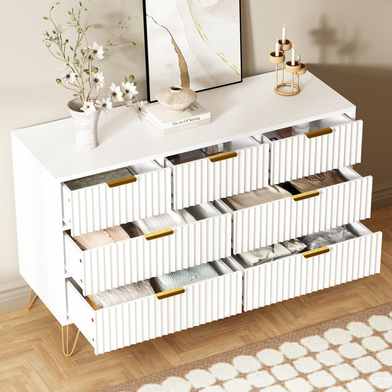 7 - Drawer Dresser 47.2''W Wood Wide Chest Of Drawers With Metal Handle & Feet, White