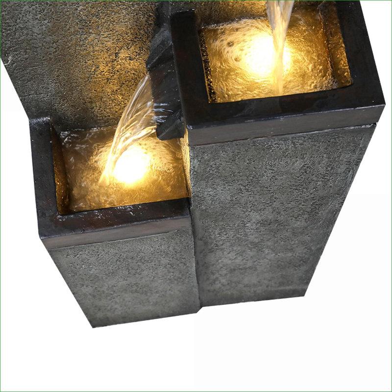 Fountains, 4-Tier Modern LED Water Fountain, 39.3" for Indoor Outdoor Garden Patio | Resin | Tiered Waterfall Fountain