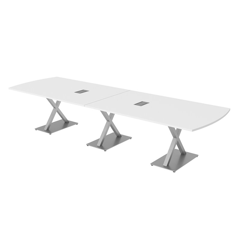 Table de conférence Pavert Arc Unité électrique, Blanc classique, Argent, H 30 po x l 144 po x P 48 po