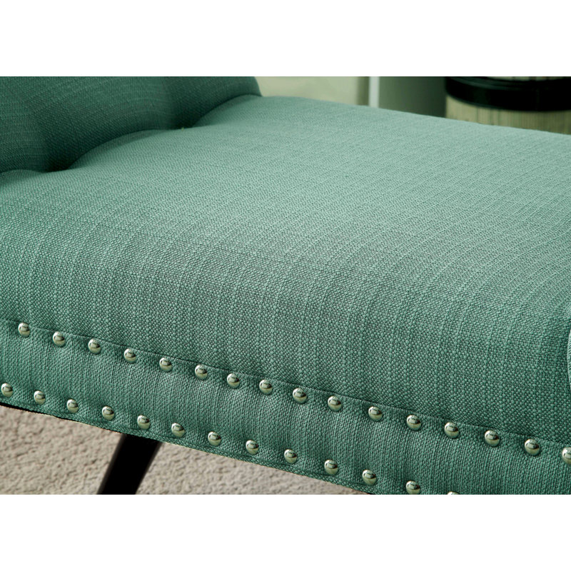 Polyester Upholstered Bench, Blue Green