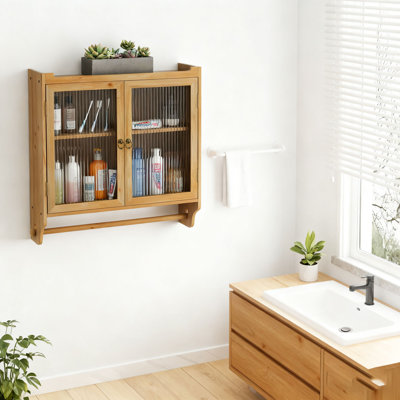 Armoire murale 24,8 po à deux portes avec trois niveaux de rangement et porte-serviettes