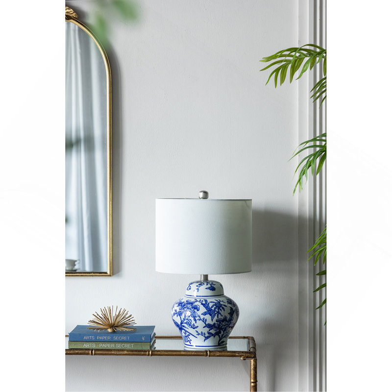 Lampe de vase en céramique bleue et blanche D12x19,3 "
