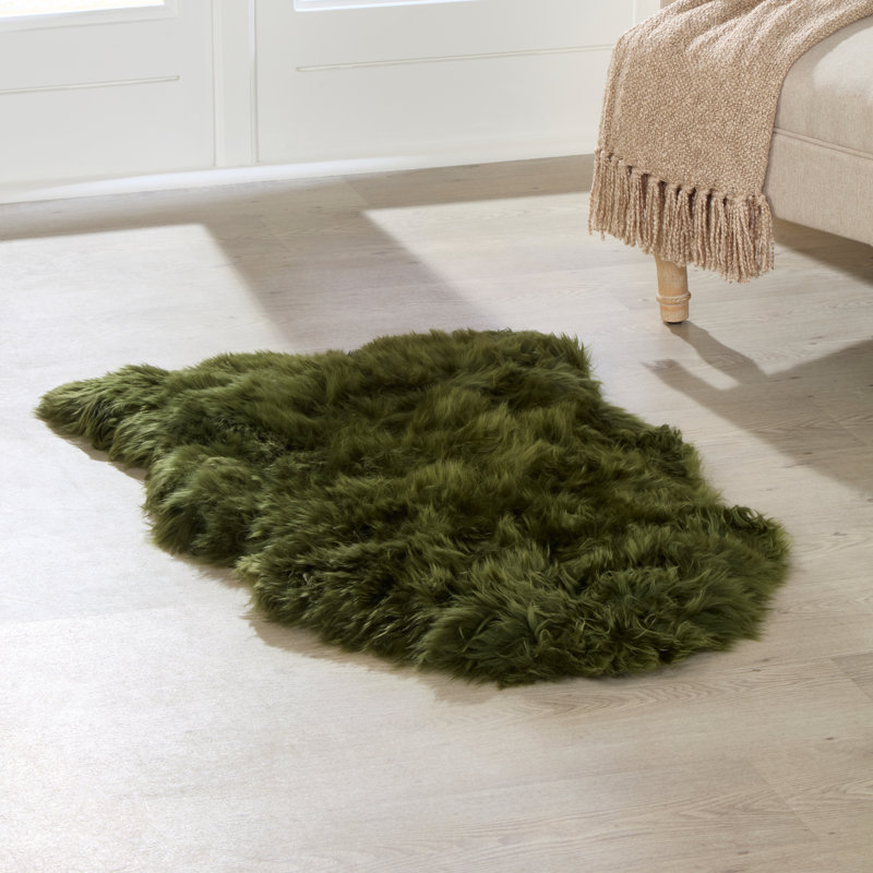 Olmsted Solid Colour Sheepskin Hand Woven Area Rug, Novelty 60 x 120cm