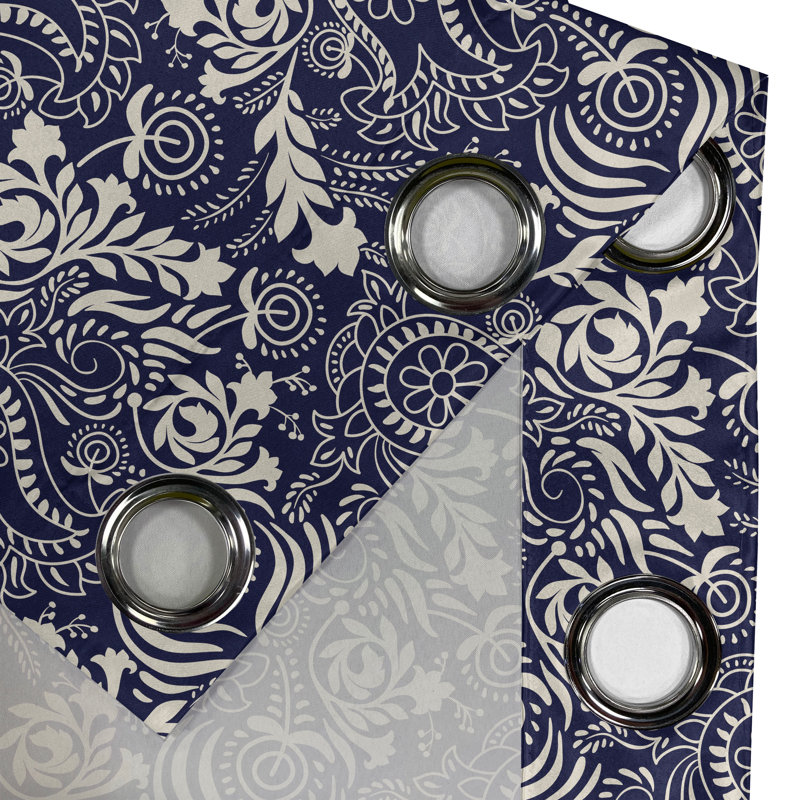 East Urban Home Tulips Grommet Curtain Decorative 2-Panel Window Drapes, 50", Navy Blue and Cream, 50" W x 84" L