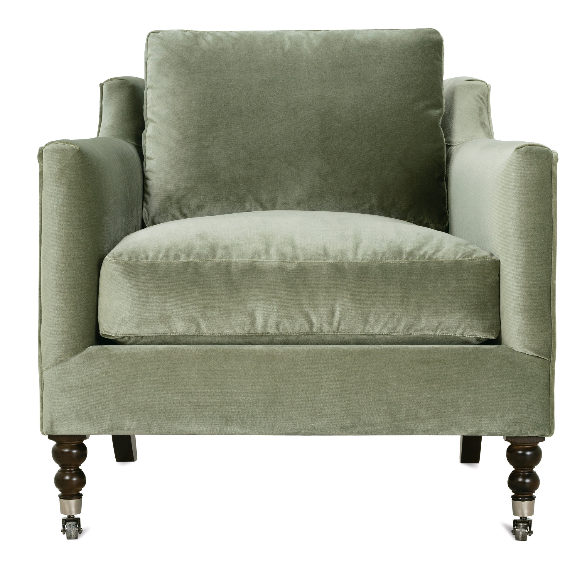Madeline 33" W Armchair, Dark Brown Wood, Sage Velvet (15026-23)