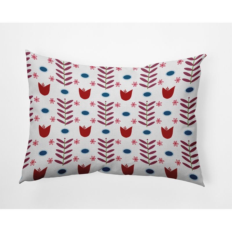 Floral Outdoor Reversible Throw Pillow, White/Red