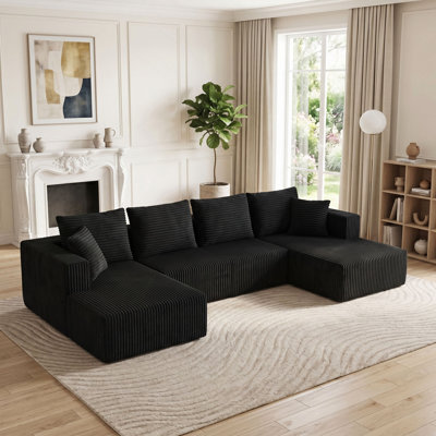 Canapé modulaire de 132,1 po, canapé en velours côtelé en forme de U avec méridienne double, canapé surdimensionné à assise profonde pour salon, appartement