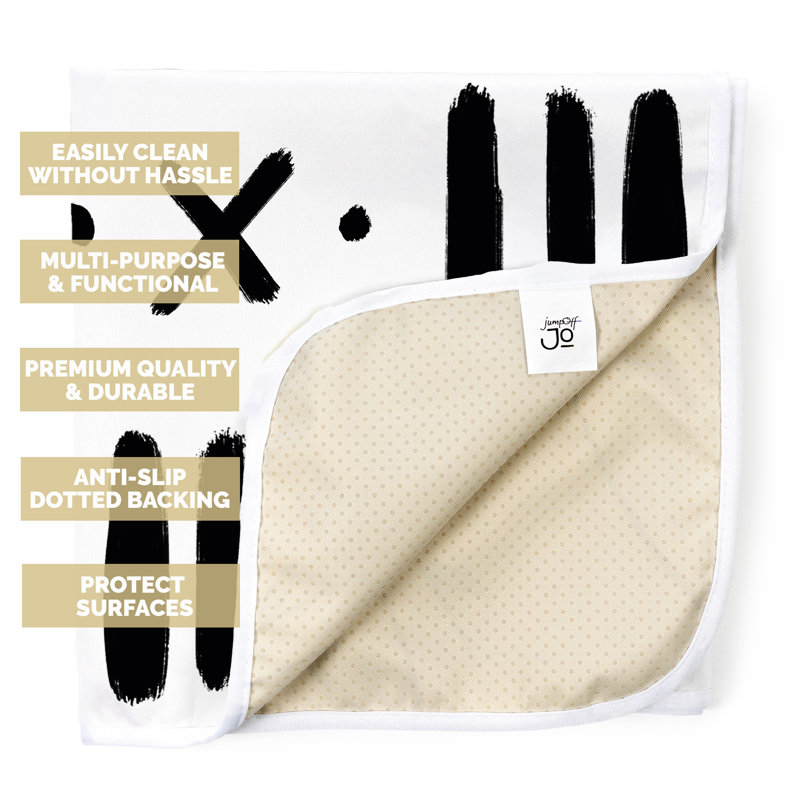JumpOff Jo - Large Baby Splat Mat for Under High Chair, Booster Seat, Tabletop, Food Catcher - Protect Floor and Carpet from Spills & Crafts - Waterproof and Washable - 51 x 51 inches - Black & White