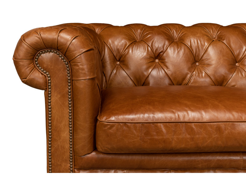 Carola Leather Sofa, Cuba Brown Genuine Leather
