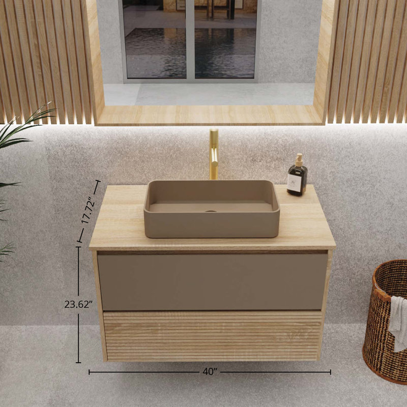 DAX Code 40" Bathroom Vanity with Wood Top and Aeda Vessel