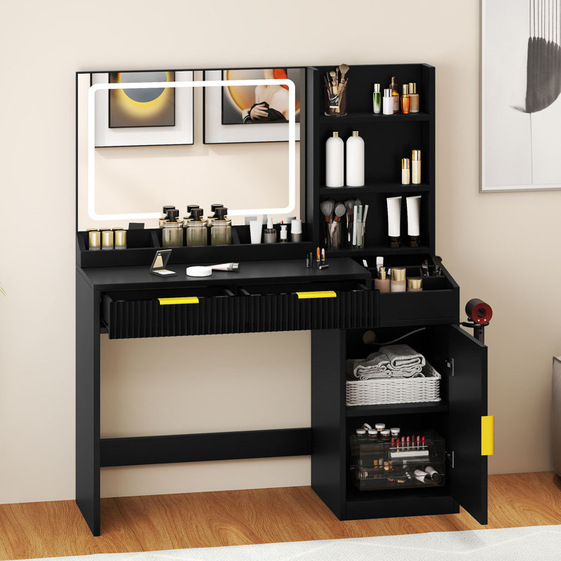  Coiffeuse 45,5 "avec miroir et lumières, Noir