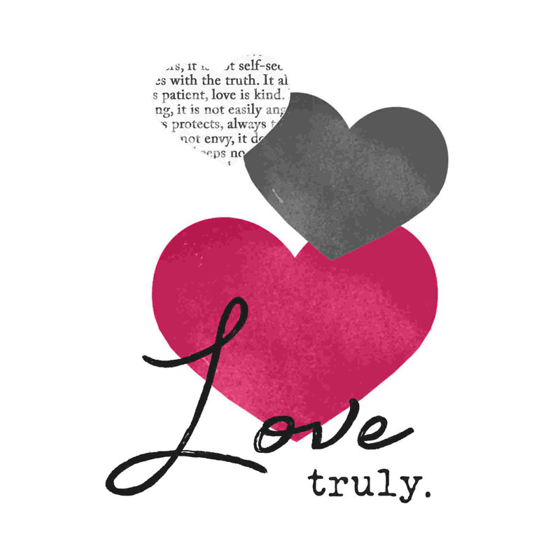 Love Love True Hearts - Art textuel sur toile tendue, H 12 po x l 8 po
