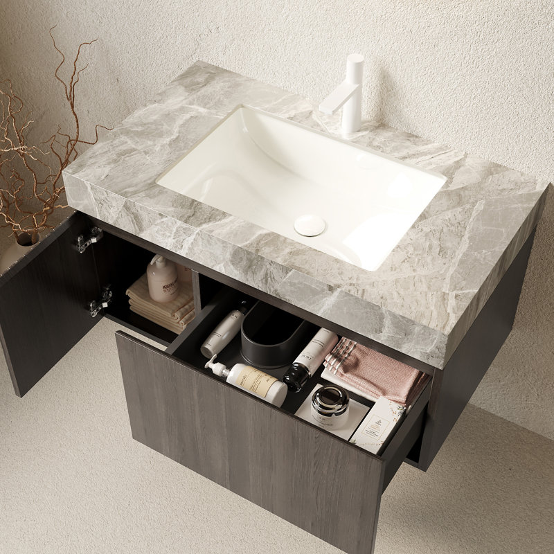 Meuble-lavabo de salle de bain 36 po MURI, Espresso, 36", Gris clair