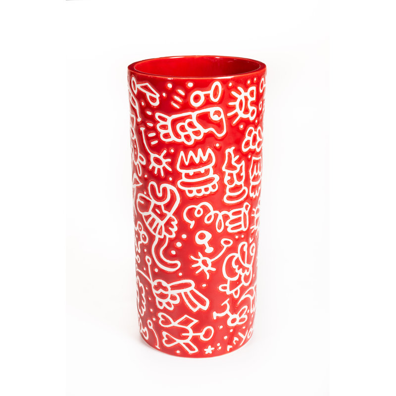 Vase de table rouge / blanc Kiss, H 7,88 po x l 3,94 po x P 3,94 po