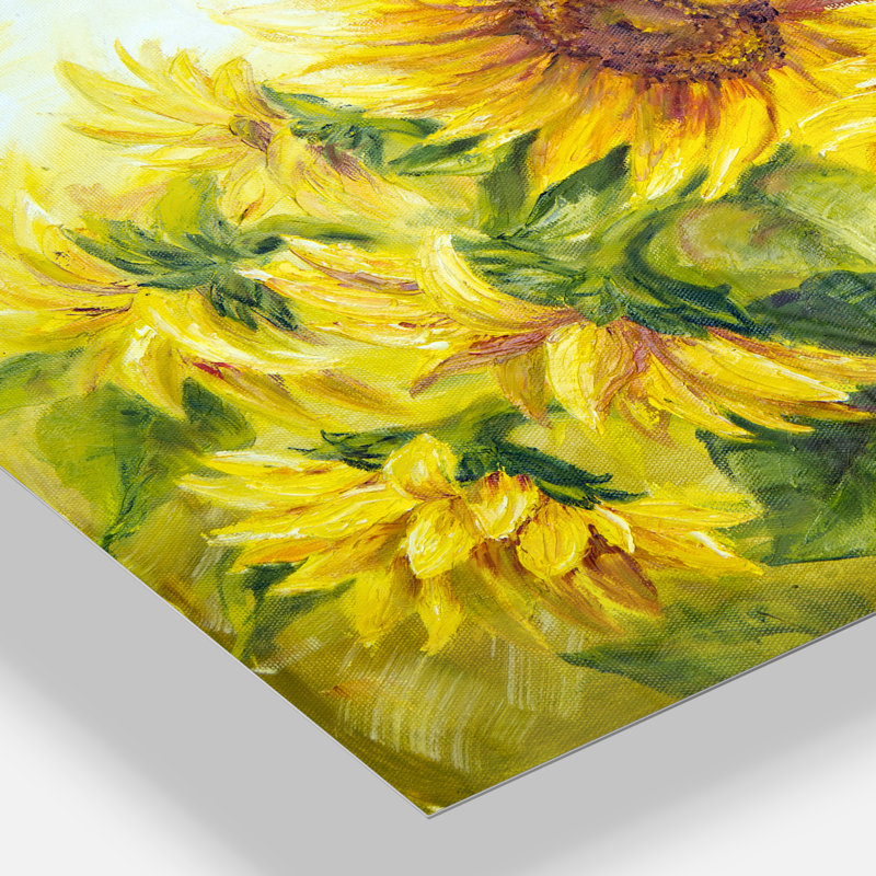 Bright Yellow Sunny Sunflowers - impression d'art graphique, Métal métal, H 34 po x l 44 po, Ne s’applique pas