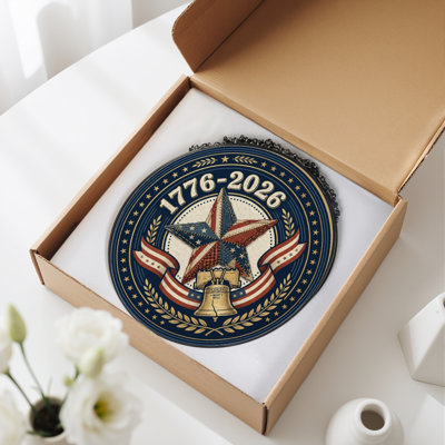 American Patriotic USA 250th Anniversary Merchandise Glass Window Panel for Home  Decor，12"H