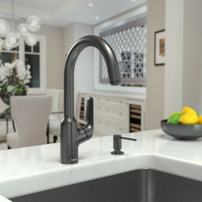 Hansgrohe 71802001 Focus N 14-Inch Tall 1-Handle Bar Faucet In Chrome Drain Sold Separately, Brushed Black Chrome