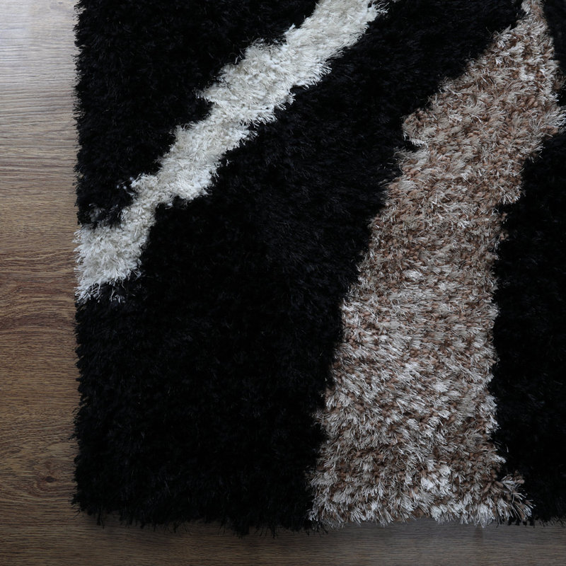 Heller Hand Tufted Shag Polyester Eco-Friendly Area Rugs - Rectangle, Black Color, Geometric Modern Design, High Pile Thick Handmade Anti Skid Area Rugs for Living Room, Bed Room