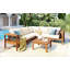 Ensemble de patio 4 pièces en bois d'acacia avec accoudoirs tissés, canapé en L, table basse et coussins pour la détente en plein air-45093536-45093539