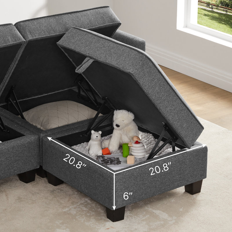 Canapé modulaire de rangement 6 pièces avec rangement USB et Type C, Polyester gris foncé