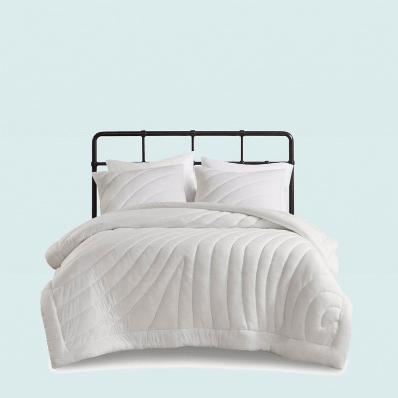 3 PCS Poly Jersey Puffy Comforter Set, White, Full/Queen Comforter + 2 Additional Pieces