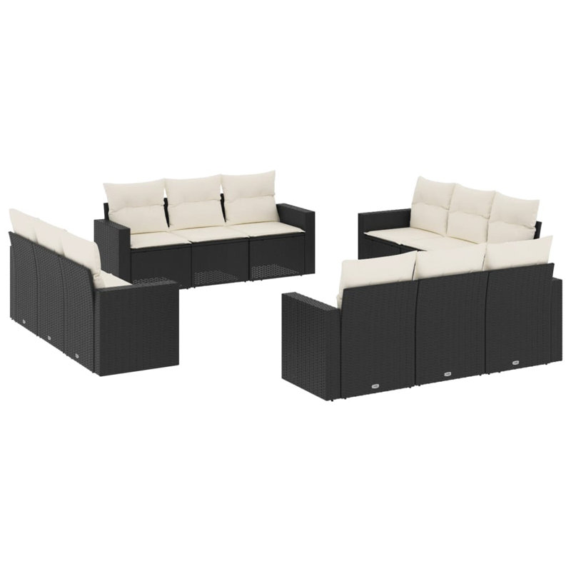 Ensemble de canapé de jardin en rotin PE noir, acier thermolaqué Vidaxl
