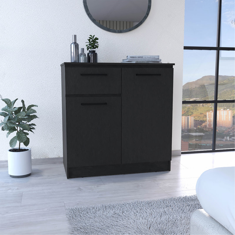Commode à 2 portes et tiroir simple, noir