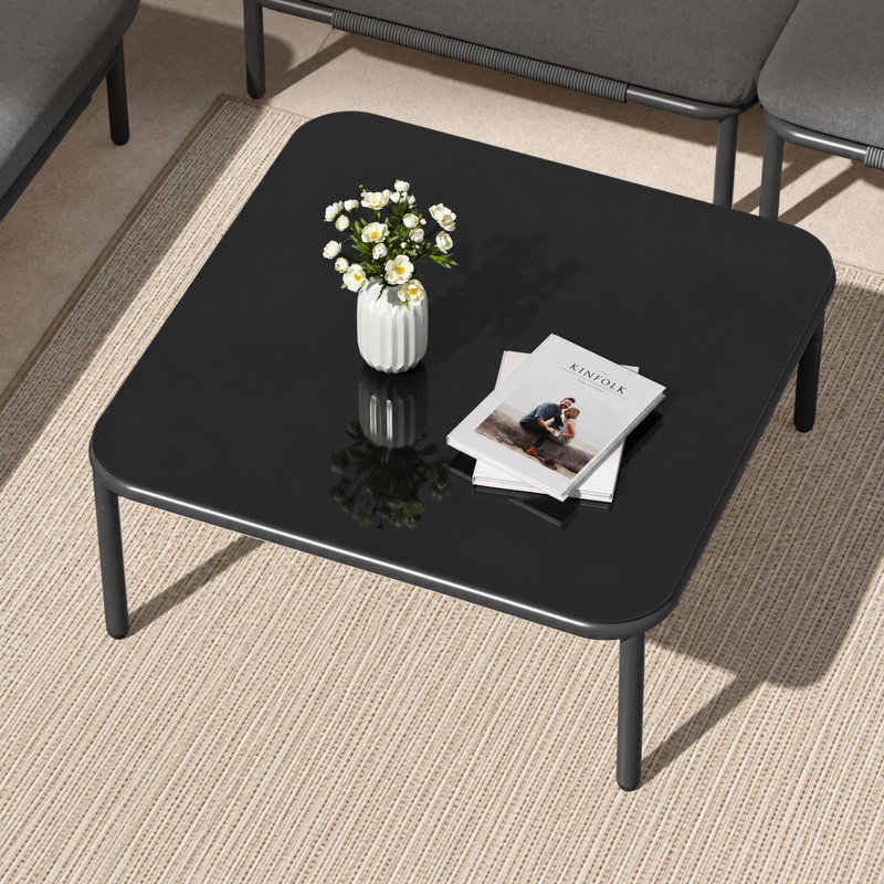 Table basse avec plateau en verre trempé, Noir, 12.4''