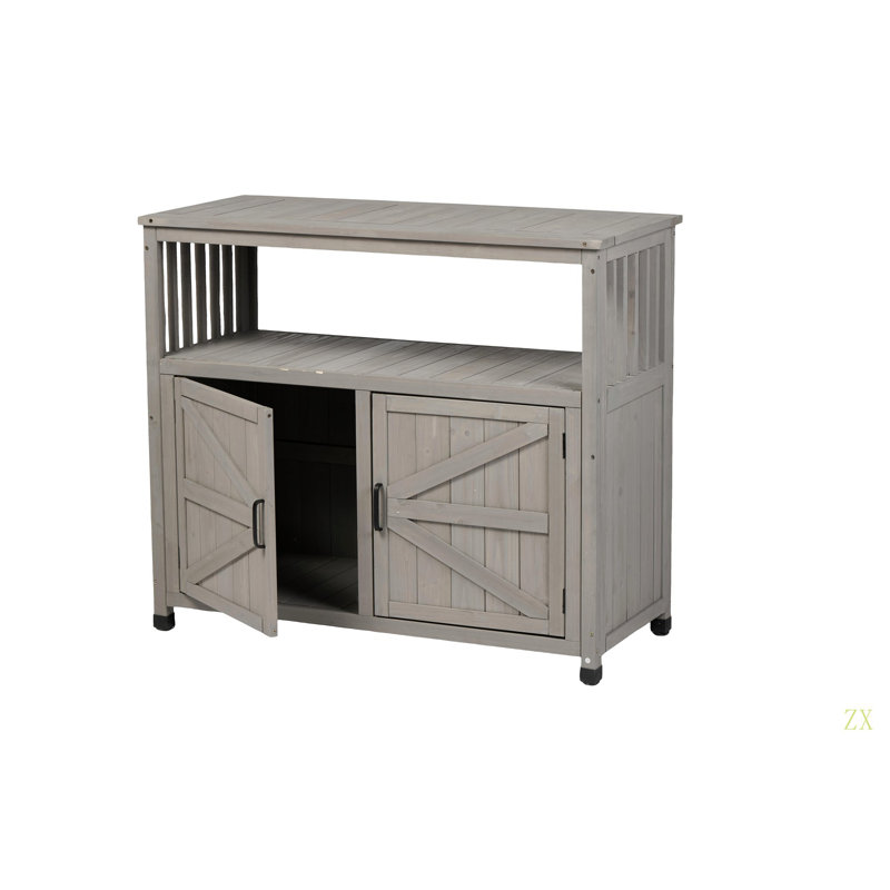 Ensemble de table de bar en bois avec rangement, buffet pour armoire d'extérieur et d'intérieur, Gris