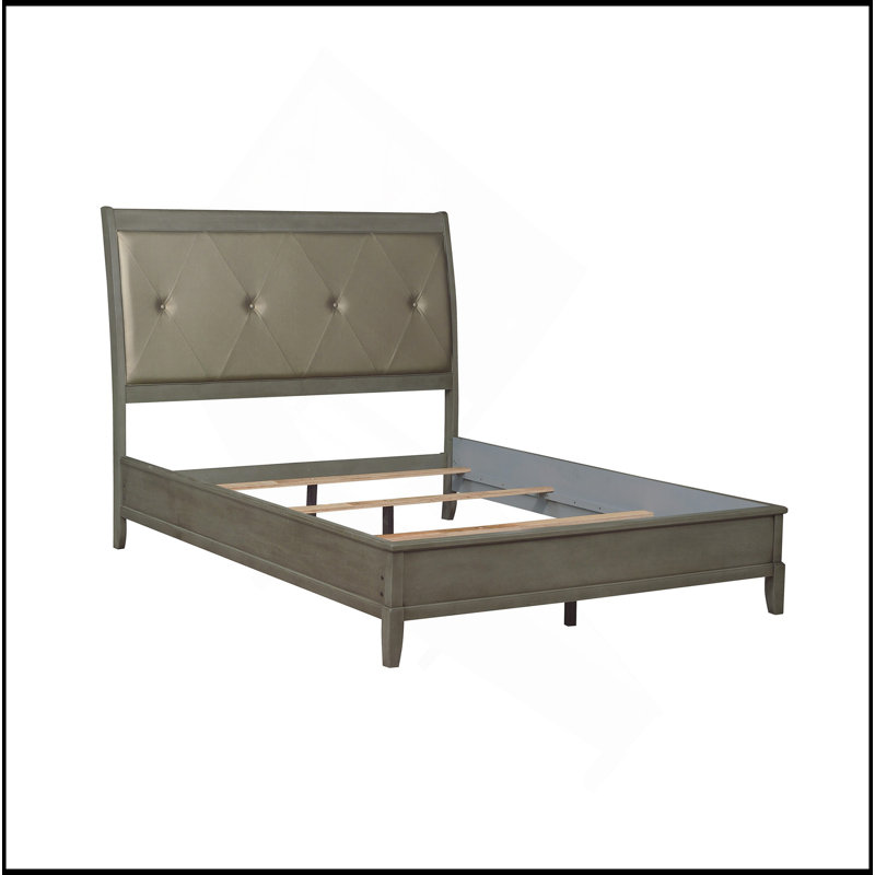Mobilier de chambre à coucher de style tête de lit capitonné à boutons D1Pc, Gris