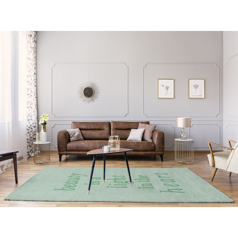 Tapis en poly-chenille à citation manuscrite beauté, Rectangle 8 pi x 10 pi