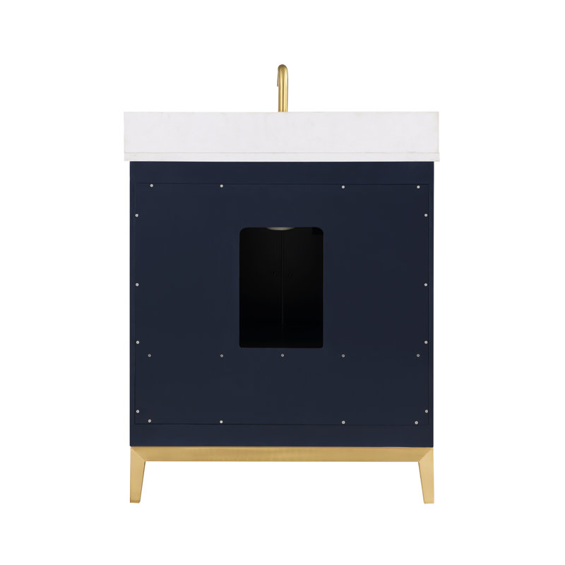 Gracie 30'' W Single Vanity, Pacific Blue, Satin Brass, White Quartz