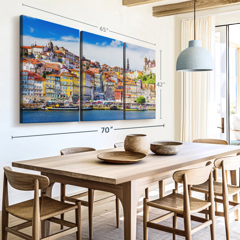 Impression sur toile, maisons colorées de Porto, H 42 po x l 65 po