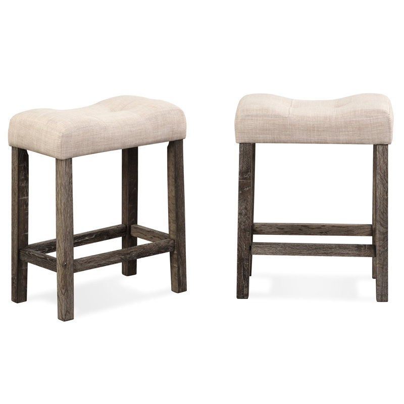 Tabouret à hauteur de comptoir à boutons Taupe, de 2, avec siège et repose-pieds confortables, 2 tabourets à cadre en bois massif taupe, repose-pieds confortable,