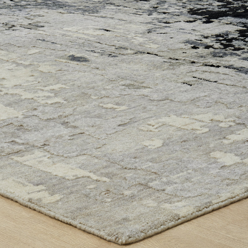 Solaris Obsidian Mist Hand-Knotted Wool Area Rug, Rectangle 10' x 14'