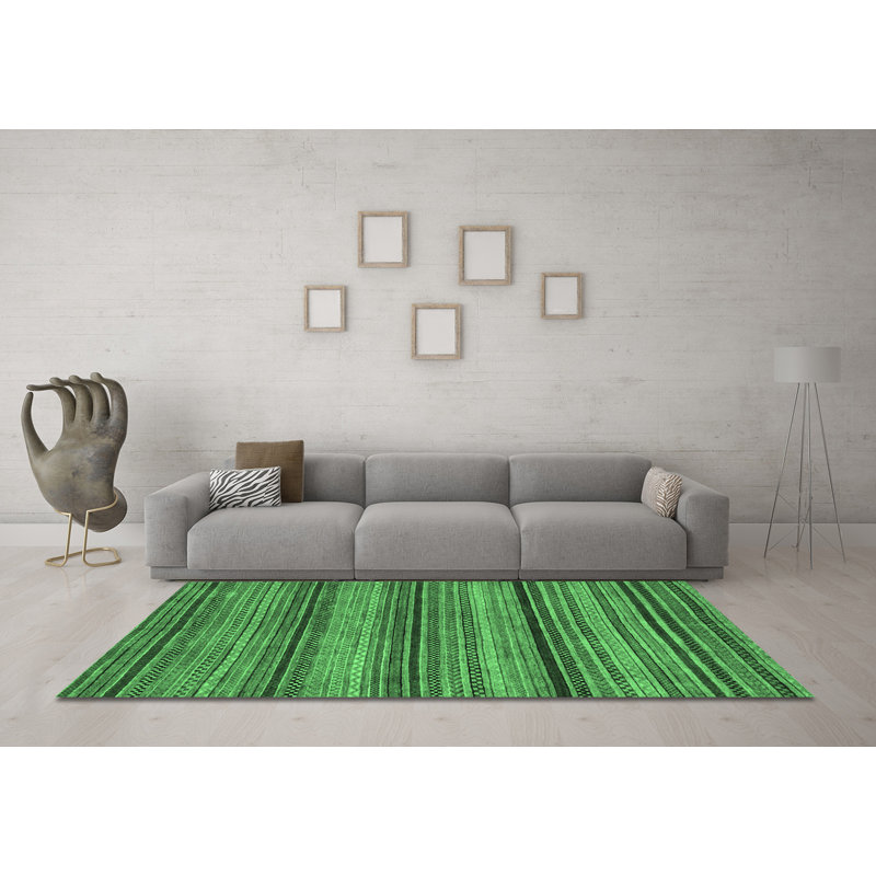 Tapis lavables à la machine à motif abstrait vert émeraude 2307, Carré 7 pi