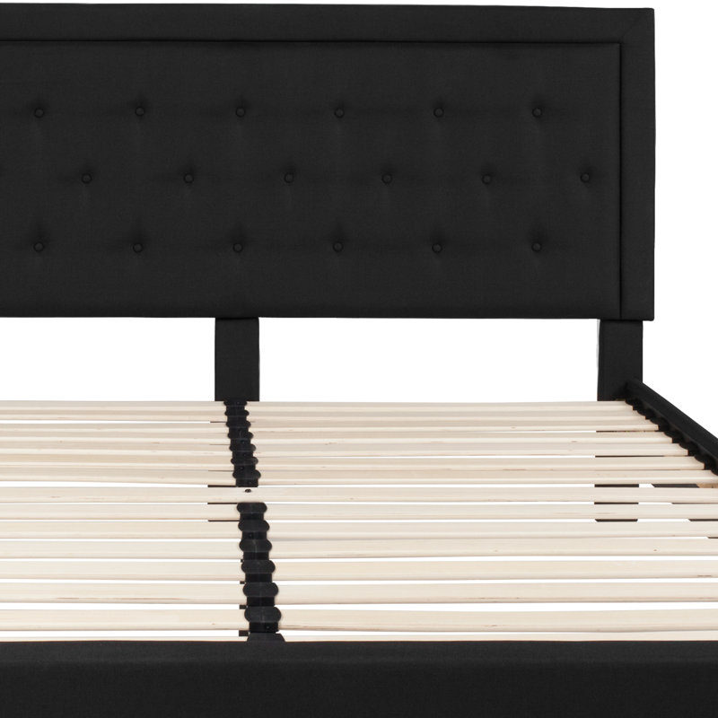 Aluino Panel Button Tufted Upholstered Platform Bed Frame - No Box Spring Required, Black, King